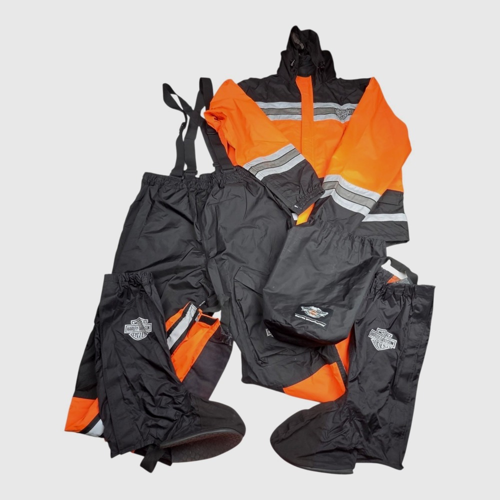Harley Davidson High Visibility Rain Suit Riding Gear L/M Jacket Overalls Boots